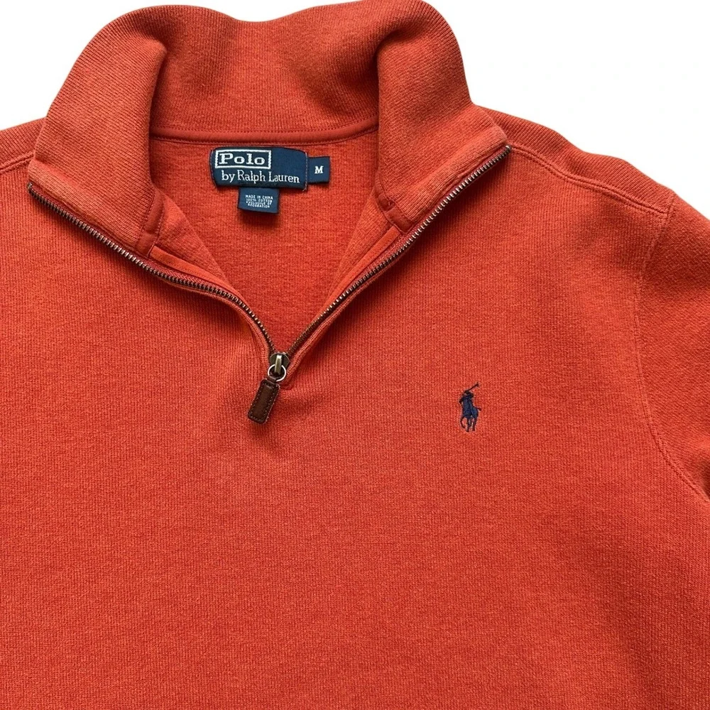 VTG Polo Ralph Lauren 1/4 Zip Knit Sweater Burnt Orange M Pony Mock Neck